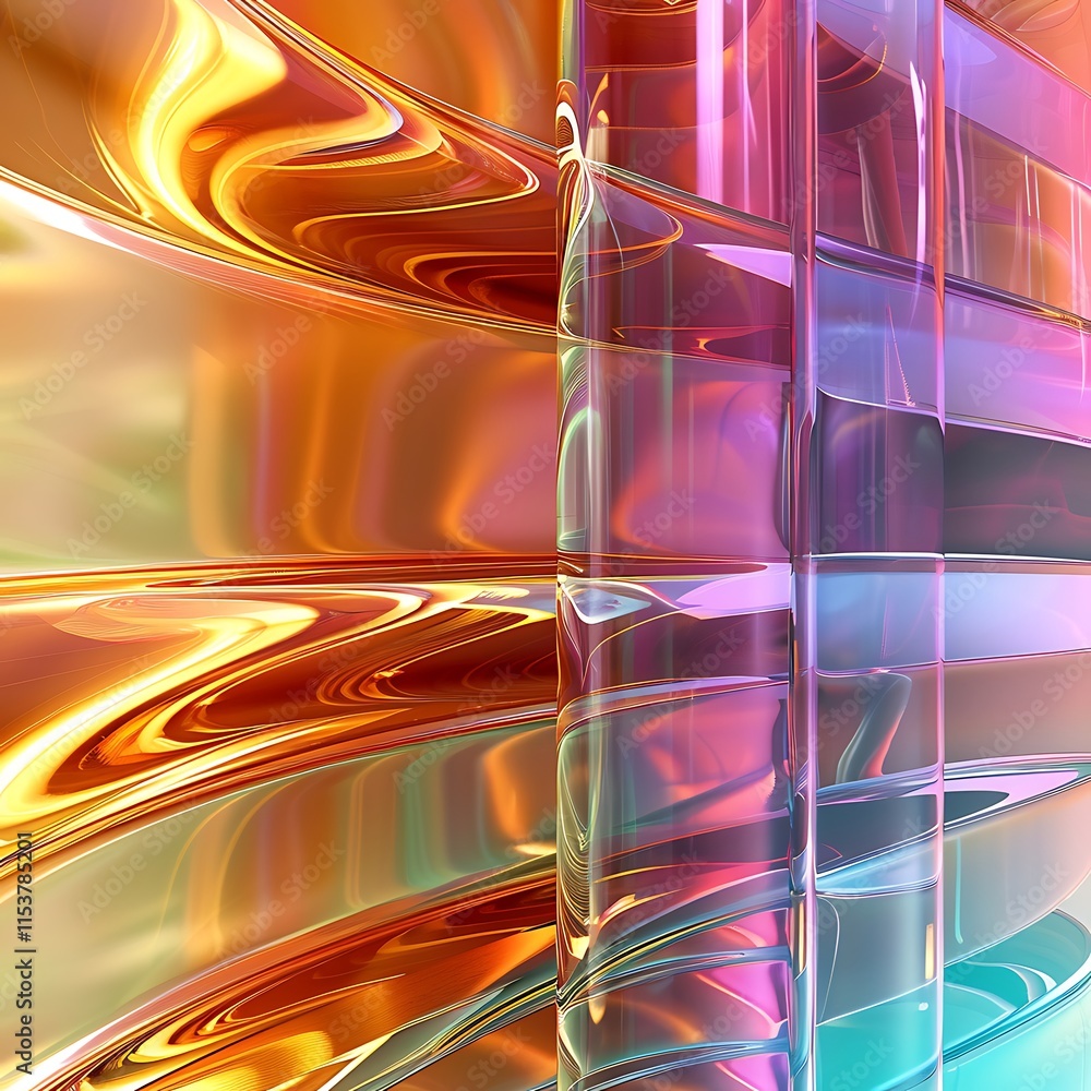 Aufkleber overlapping layers of gradient-colored glass create an intricate background with depth and rich colo