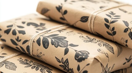eco-friendly biodegradable gift wrapping collection natural kraft paper with elegant botanical patterns for sustainable packaging solutions