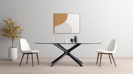 Elegant Minimalist Dining Room with Modern Glass Table and Stylish Decor Elements