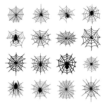 Collection of Spider web silhouette isolated on white background