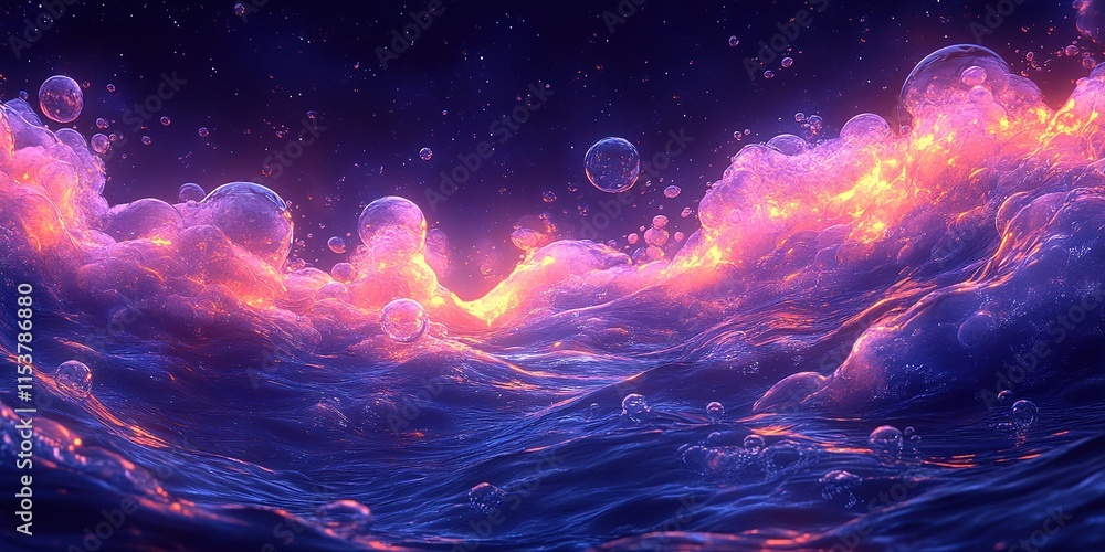 Aufkleber waves of luminous bubbles create a mesmerizing ocean spectacle at twilight