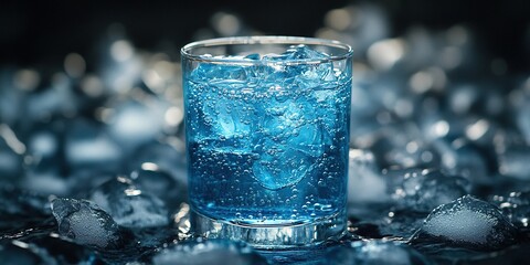 Refreshing blue drink with ice cubes surrounded by sparkling ice, perfect for summer gatherings and celebrations