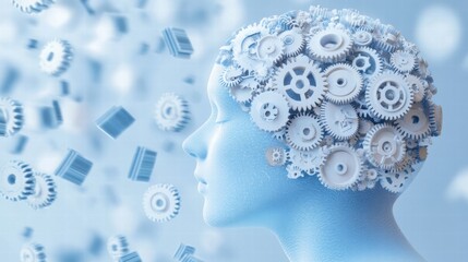 Cognitive Gears: A symbolic illustration of the human mind, depicted as a complex mechanism with gears intermeshing, symbolizing the intricate workings of thought, creativity, and innovation.  