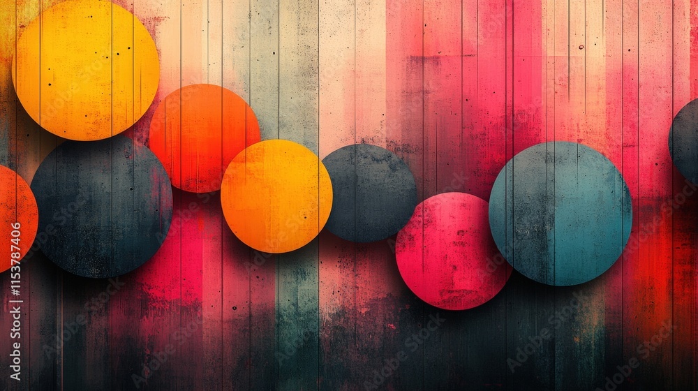 Poster abstract colorful circles on textured background.