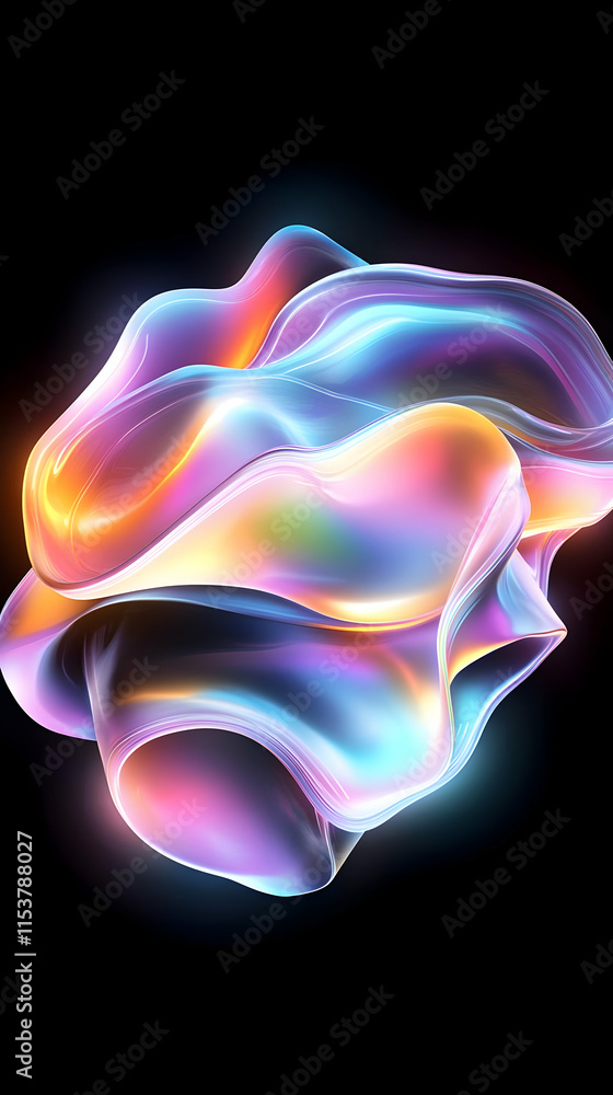Poster abstract 3d render of flowing iridescent forms