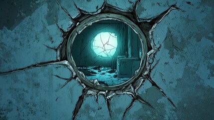 Broken Wall with Glowing Circular Window