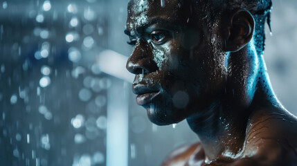 focused athlete working out in gym, drenched in sweat, showcasing determination and strength. atmosphere is intense and motivating