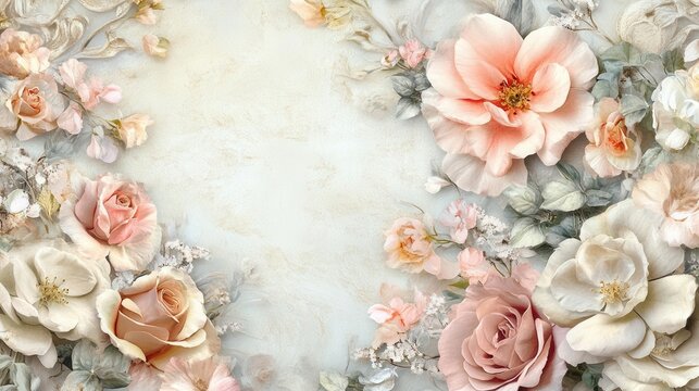 elegant floral border design, featuring intricate patterns and soft hues, enhancing a serene and sophisticated aesthetic suitable for invitations, stationery, or decorative purposes