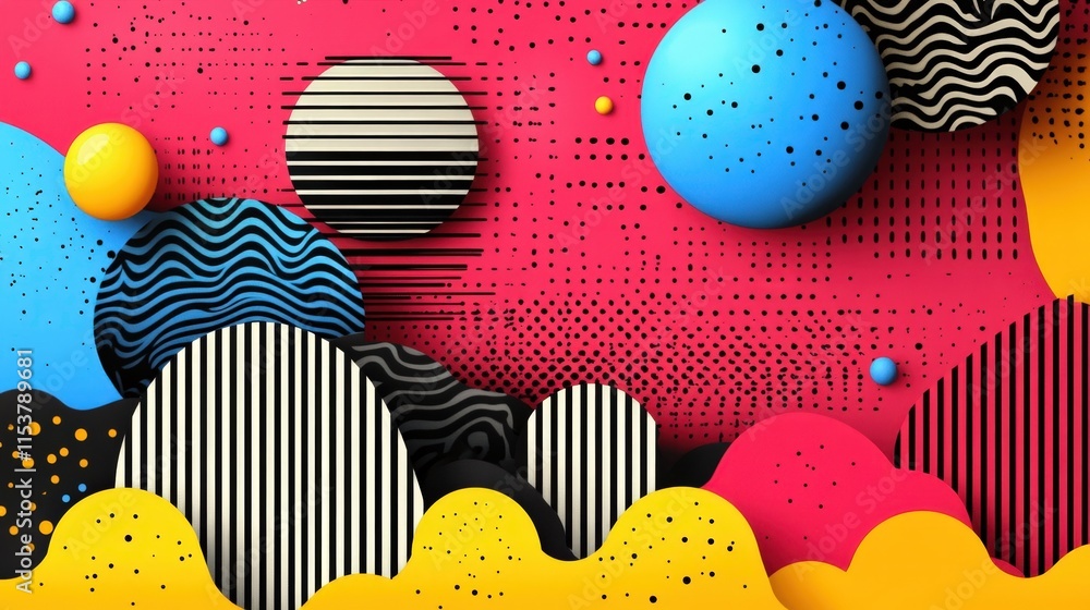 Poster abstract colorful 3d shapes and patterns background.