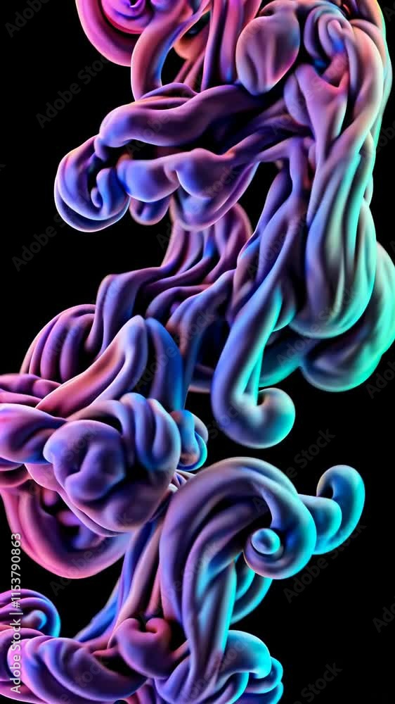 Poster dynamic swirls of purple and teal gradients creating an abstract flowing design