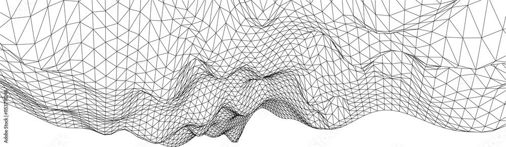 Poster abstract mountains range mesh background. 3d terrain grid isolated.