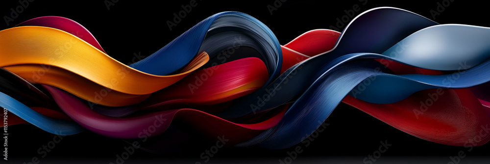 Aufkleber abstract colorful waves flow dynamically across dark background, showing vibrant hues and smooth cur