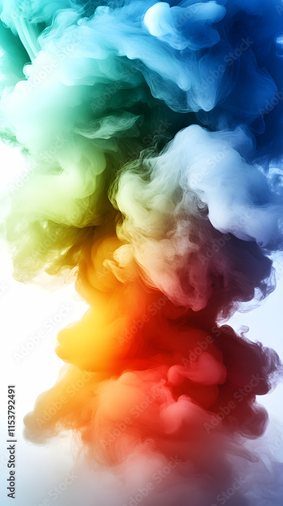 Poster vibrant color swirls, abstract ink diffusion in water, creating a mesmerizing rainbow effect, showin