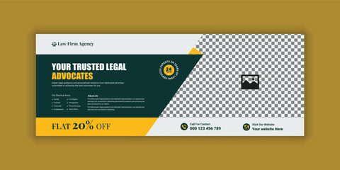 Law firm services social media banner design or law consulting Facebook cover design template and Flat Law firm advertising web banner layout