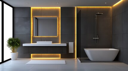 Modern Bathroom Interior Design with Elegant Fixtures and Warm Lighting Accents