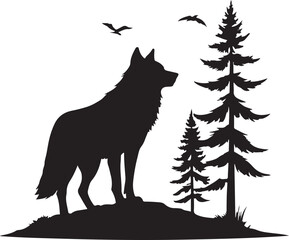 wolf in winter forest silhouette