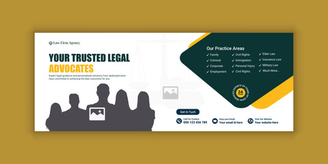 Law firm services social media banner design or law consulting Facebook cover design template and Flat Law firm advertising web banner layout
