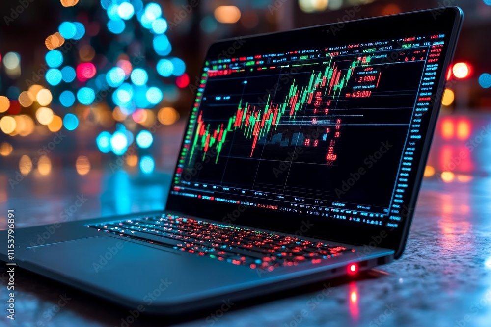 Aufkleber A close-up of a laptop screen showing a high-frequency trading algorithm with graphs and numbers rapidly updating