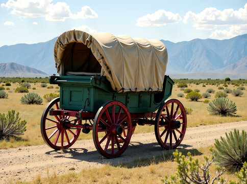 view side covered buck canvas green wagon board stagecoach authentic barrel buffalo buggy carriage cart confederate desert fort landscape military mountain national park new image 