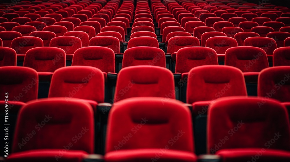 Poster a row of empty red theater seats arranged in a symmetrical pattern.
