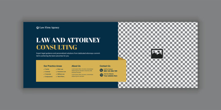 Law firm services social media banner design or law consulting Facebook cover design template and Flat Law firm advertising web banner layout