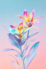 Iridescent lily flowers in pastel and neon hues, blending natural beauty with abstract artistic expression. Minimal floral composition. Spring awakening concept.
