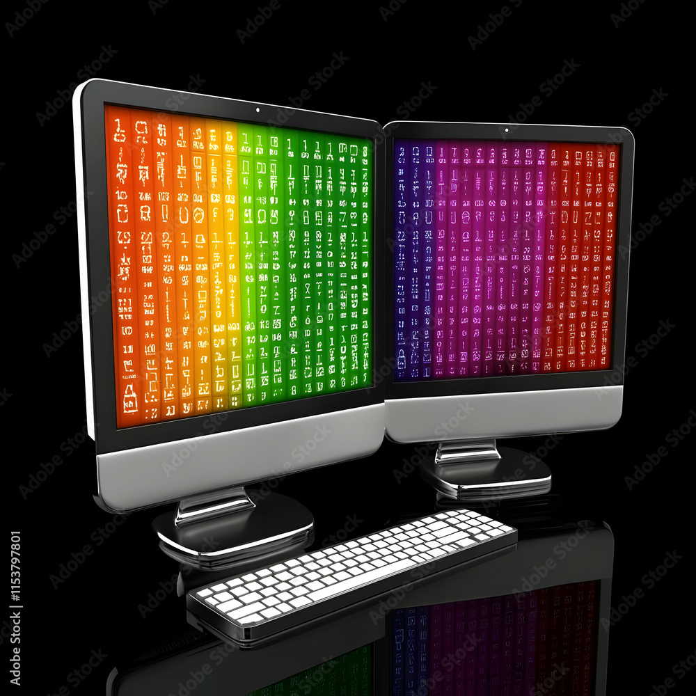 Poster abstract 3d render of dual monitors