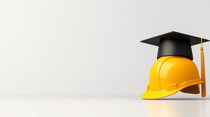 Graduation cap on hard hat, signifying education in construction.