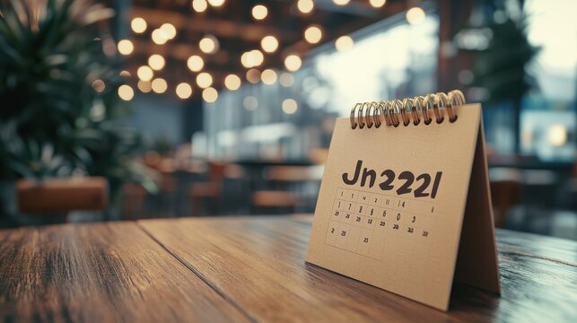 Month page: January in 2021 paper calendar on the wooden table