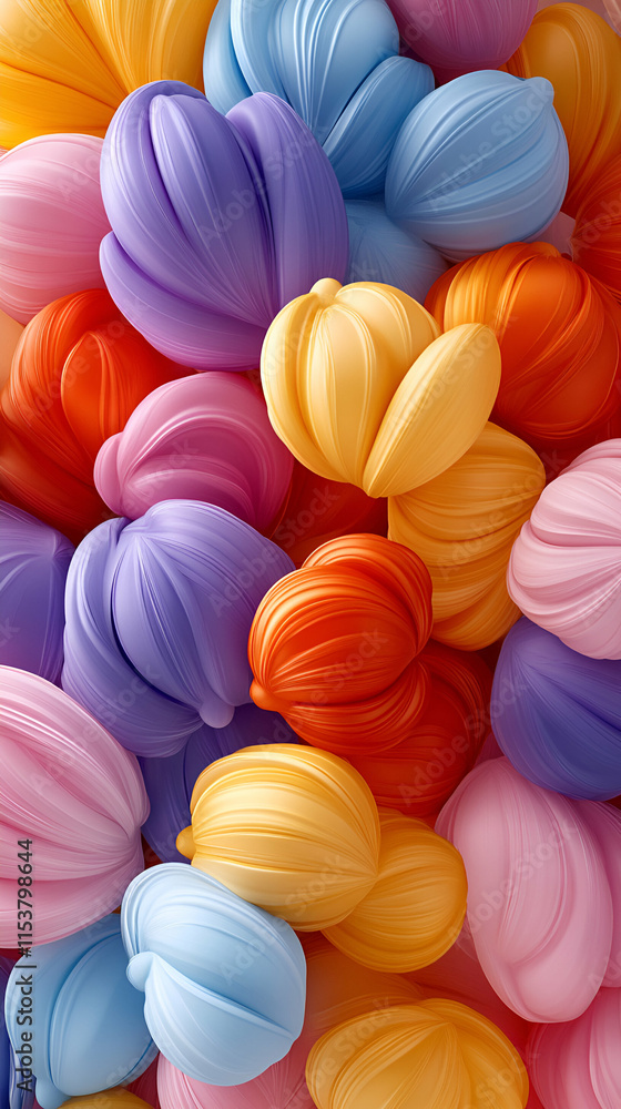 Poster abstract colorful swirls, a vibrant composition of intertwined, textured shapes in a diverse array o
