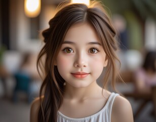 Fototapeta premium Adorable Little Girl Portrait Child Model Kids Photography Cute Brown Hair