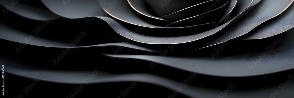 Poster dark abstract wave layers, textured surfaces undulate elegantly, creating a sophisticated and myster