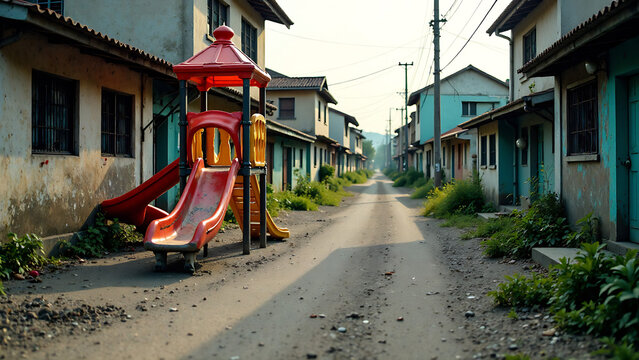 old asphalt playground in a poor neighborhood new image 