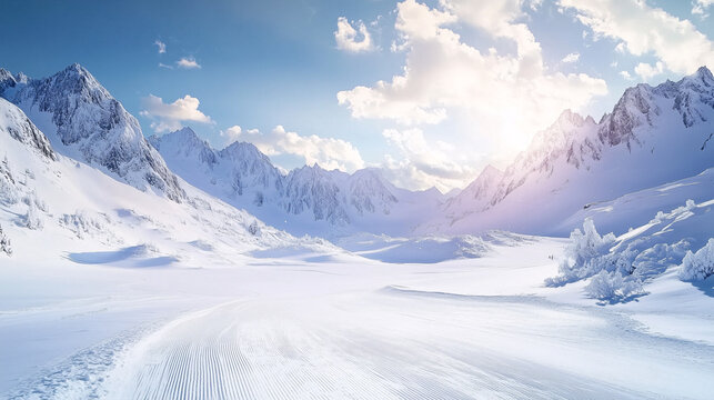 snow mountains and empty snowland background