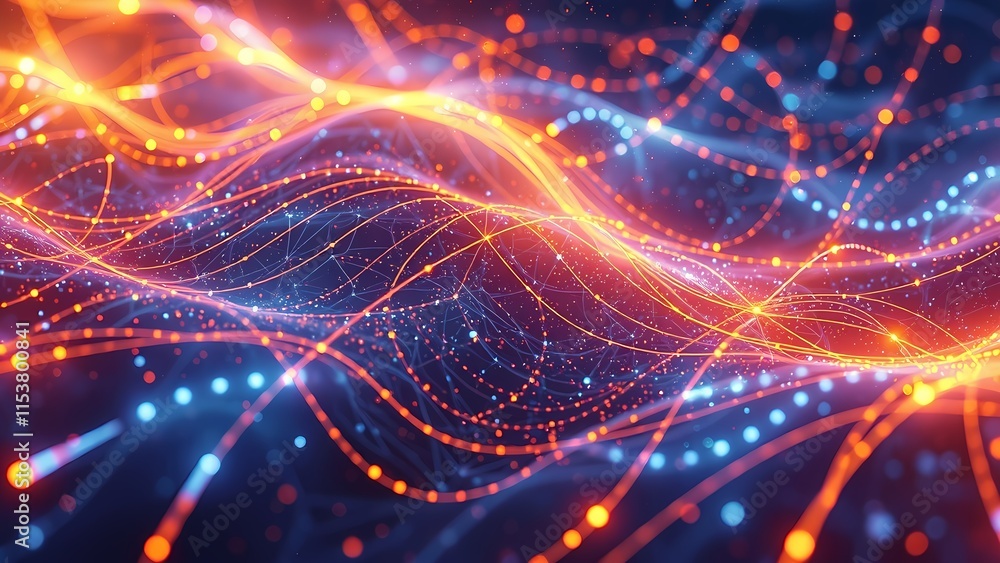 Poster abstract energy and motion of realms in a fractal space with light patterns, geometric elements, and