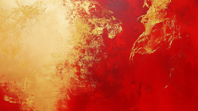  Abstract luxury art painting with bold red and gold brushstrokes, textured canvas, and metallic foil accents. Perfect for modern interior design, minimalist artwork, and upscale branding.