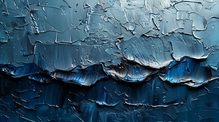 The painting is a blue ocean with a lot of texture and brush strokes