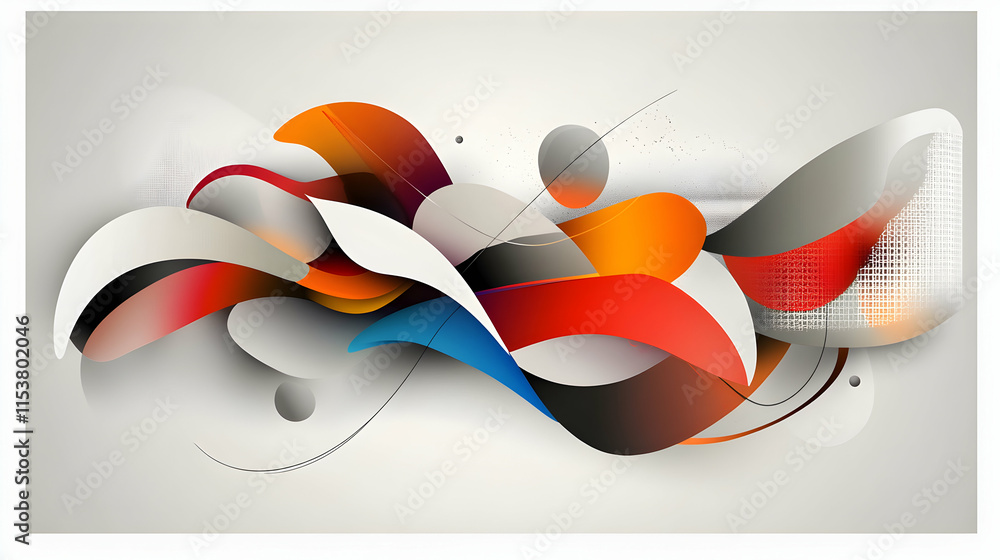 Poster abstract colorful shapes flow dynamically, creating a vibrant and energetic composition. art, design