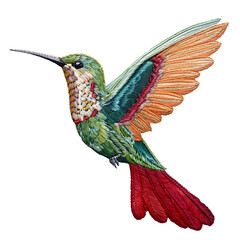 Fototapeta premium 美しいハチドリの刺繍（Beautiful hummingbird embroidery） 