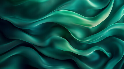 Obraz premium Emerald green silk satin fabric with smooth, flowing waves, creating a luxurious gradient shine