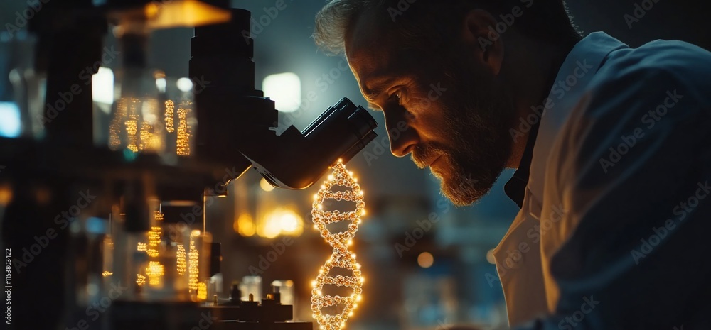 Aufkleber a scientist examines dna through a microscope in a laboratory setting.