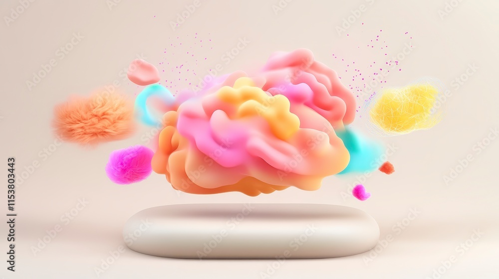 Aufkleber a colorful, abstract representation of a brain floating above a smooth surface, surrounded by vibran