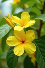 Obraz premium Large yellow cotton tree blossoms on branches, Bombax ceiba, flower, blooming flowers