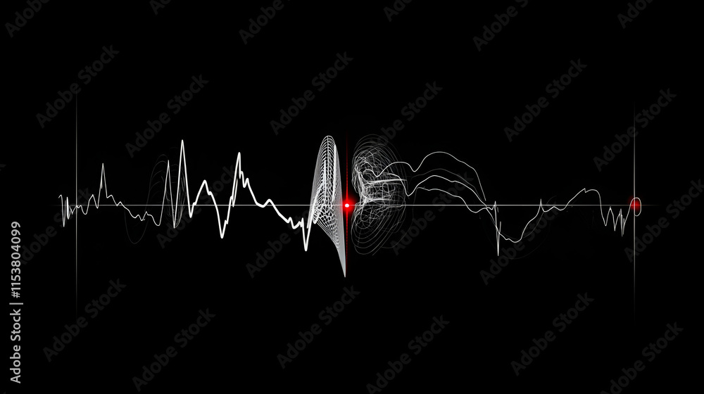 Poster abstract waveform, energy flows, intertwined patterns, dynamic visualization, intensely visual
