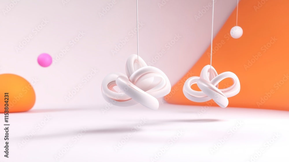 Poster abstract floating shapes in a minimalist setting with vibrant colors, creating a playful and modern 