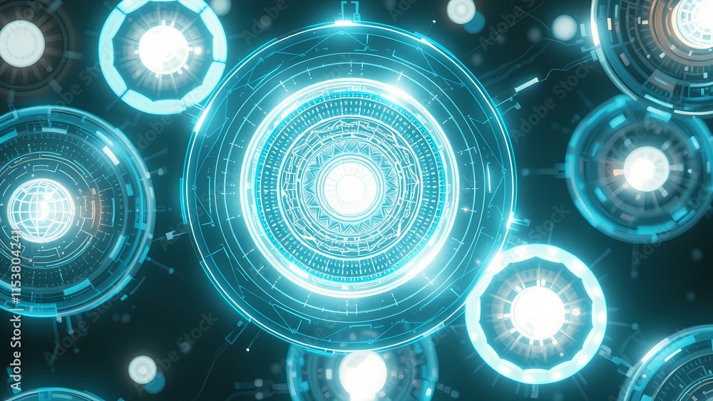 Poster futuristic abstract background with blue circles and digital design elements