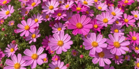 Fototapeta premium Cosmos flowers blooming vibrantly in a summer garden, petals, red, summer