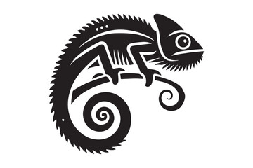 Artistic Silhouette of Chameleon on a Branch for Vector Art