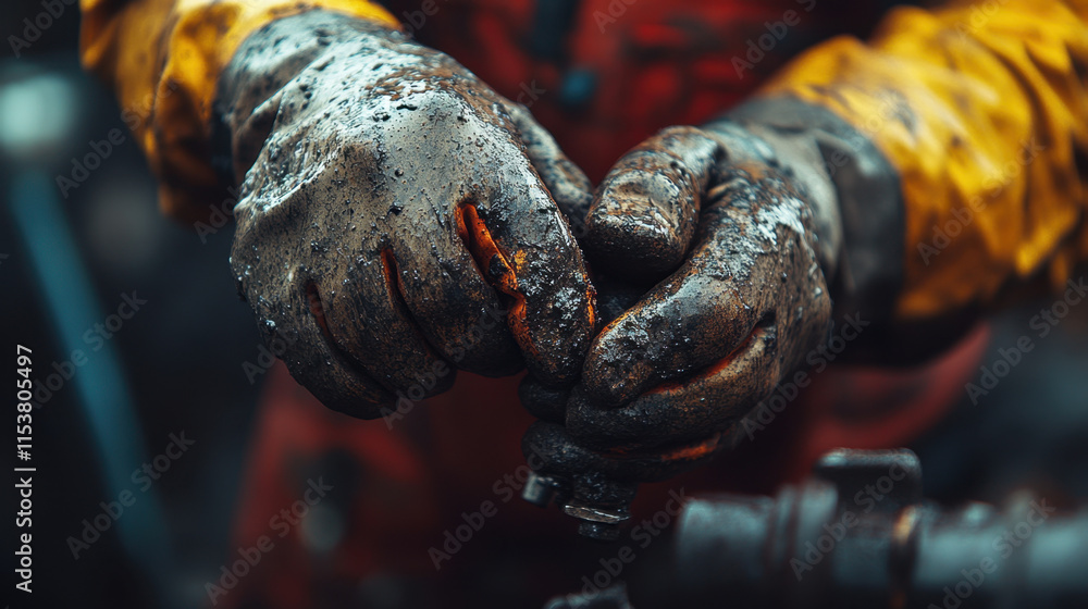 Poster mechanic repair a close-up, photorealistic image showcasing a mechanic's hands working on machinery,