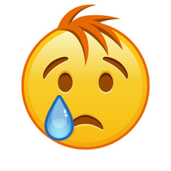 Crying face Large size of yellow emoji smile with hair